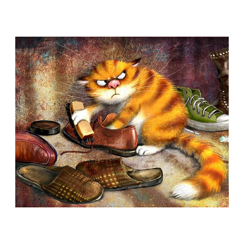 Full Drill 5D DIY Diamond Painting Wipe Leather Shoes Cat 3D Embroidery Cross Stitch Mosaic Rhinestone Decor Gift