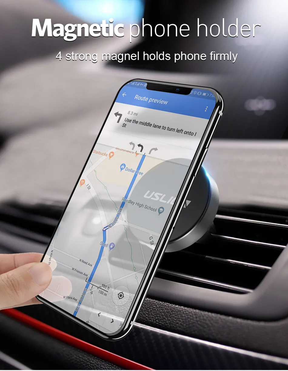 USLION Автомобильный держатель для телефона, магнитный держатель на вентиляционное отверстие, подставка для мобильного телефона, магнитная поддержка сотового телефона в автомобиле, gps для iPhone XS Max samsung S10