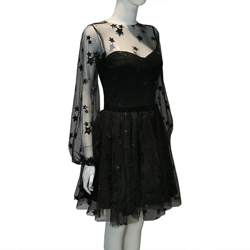 Женское платье из тюля с блестками и принтом звезды, женские сетчатые прозрачные Коктейльные Вечерние платья