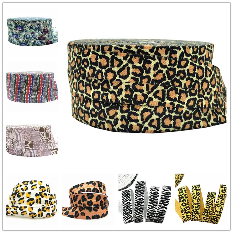 

New 20 colors 10Y 16mm Colorful Leopard Zebra Print Fold Over Elastic FOE Ribbon Webbing For Headwear Hair Sewing Accessries