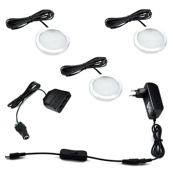 

Aiboo Under Cabinet LED Puck Lights with Switch 3pcs of Lamps 12V US/EU/UK Adapter for Kitchen Counter Closet Cabinet Lighting