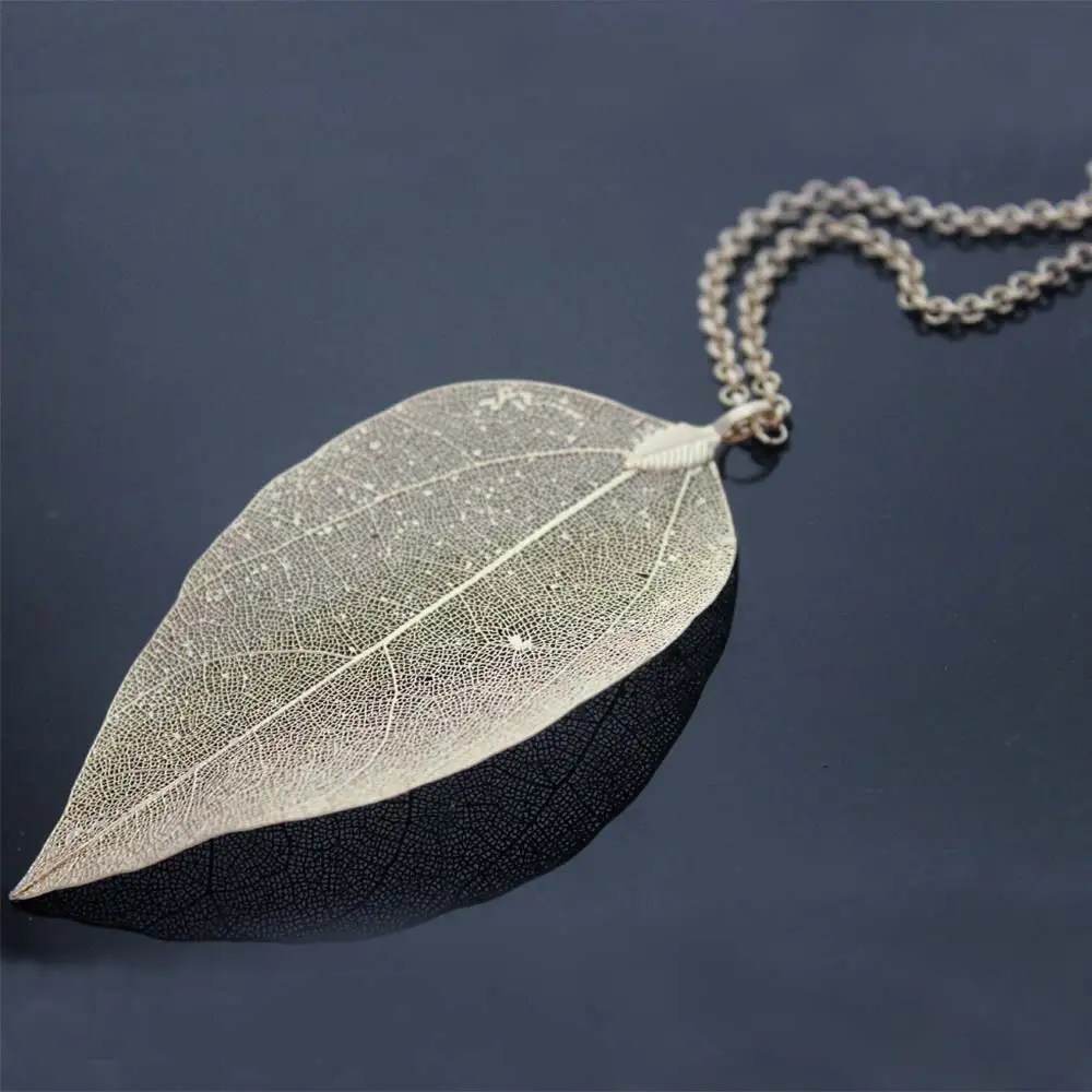 Natural Leaf Pendant Necklaces Long Gold Color Necklace Charm Chain