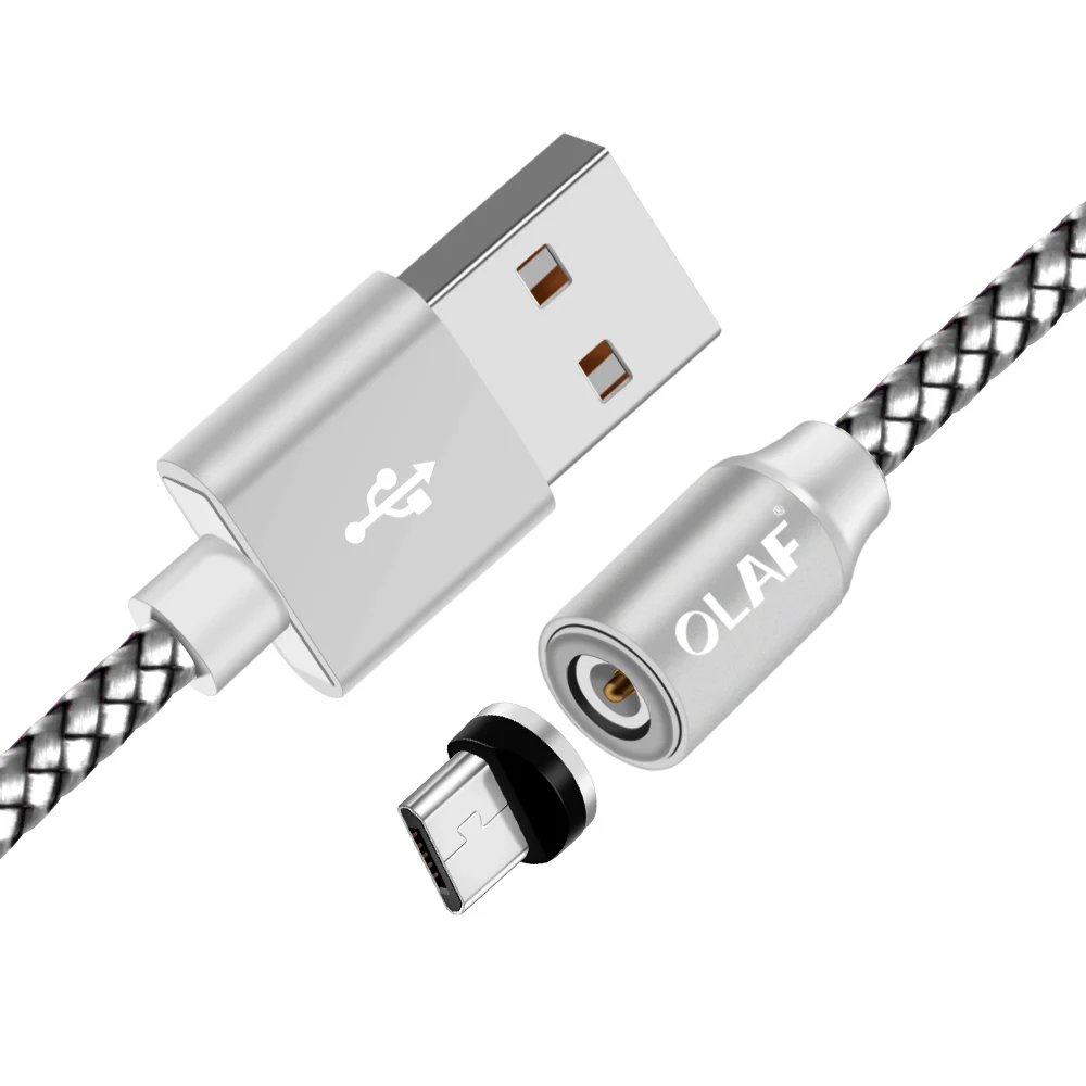 Магнитный зарядный кабель OLAF 1 м, кабель Micro USB для iPhone XR XS Max X Magnet charger usb type C, светодиодный шнур для зарядки USB C - Цвет: Cable-Plug Sliver