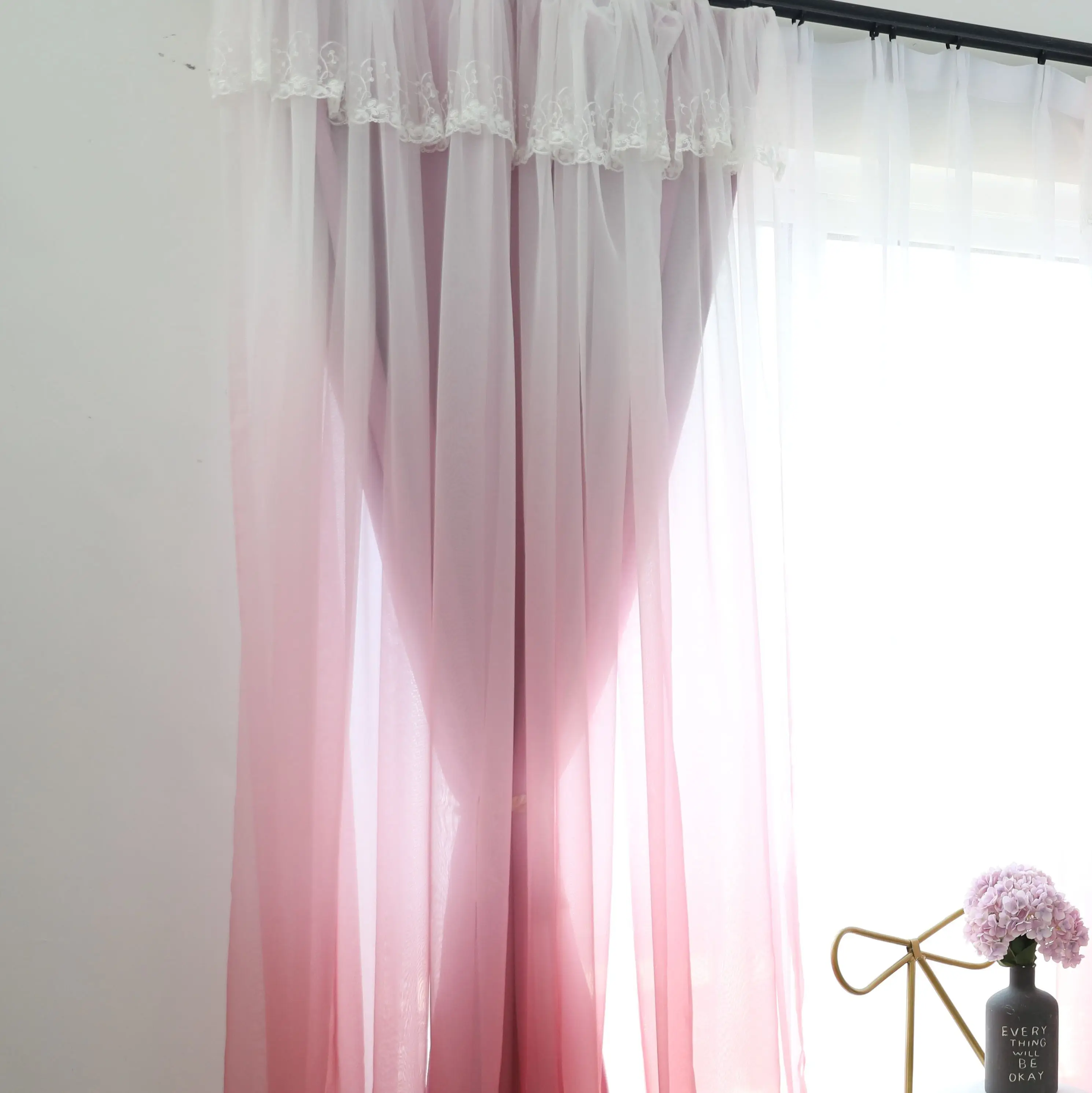 Тюль+ черные двойные занавески, высокие черные занавески, занавески на окна для принцессы, гостиной, 5 цветов - Цвет: 1pc pink curtain