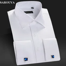 Sarouya herren weiß französisch manschette kleid t-shirt mit manschettenknöpfe männer langarm-shirt slim fit marke importierten clothing männer kleidung
