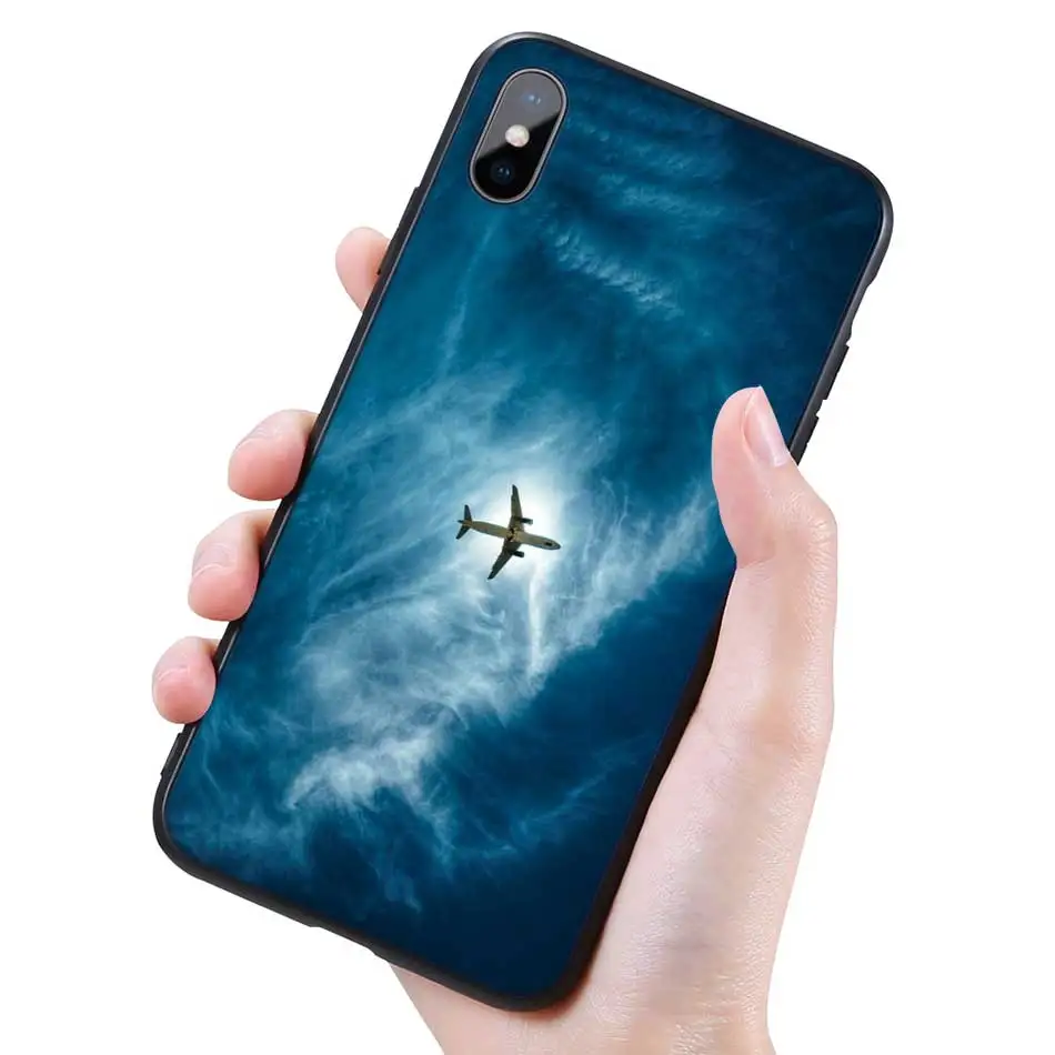 Силиконовый черный чехол для iPhone 11 Pro XR X XS MAX 7 8 6 6S Plus 5 5S SE 7Plus 8Plus мобильный телефон самолет