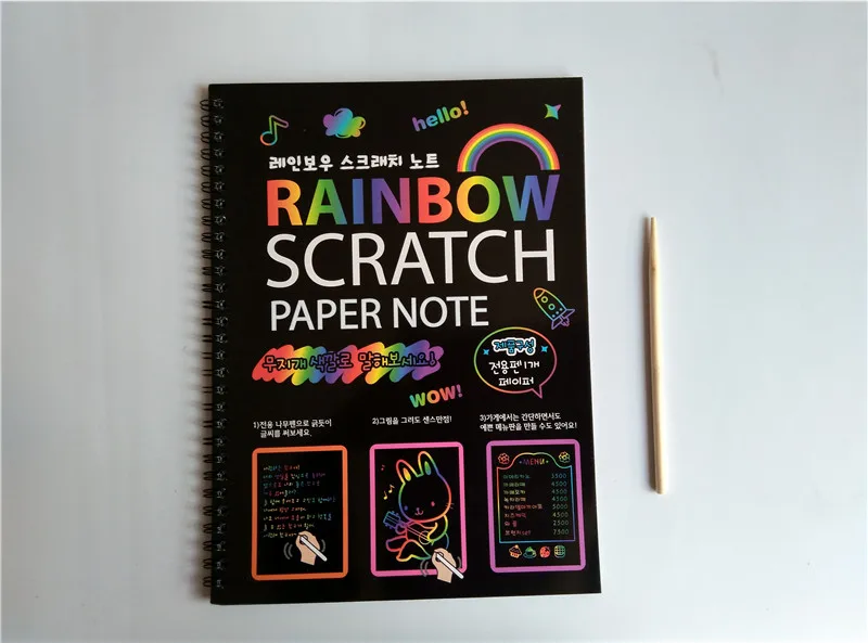 Happyxuan 31pcs/lot Mixed Magic DIY Rainbow Scratch Art Paper Picture Note book Set for Kids Kindergarten Educative Toys Drawing