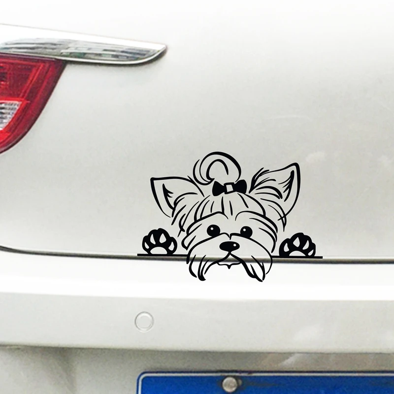 Yorkshire Terrier Vinyl Sticker Decals Car Decor , Puppy Peeking Yorkie