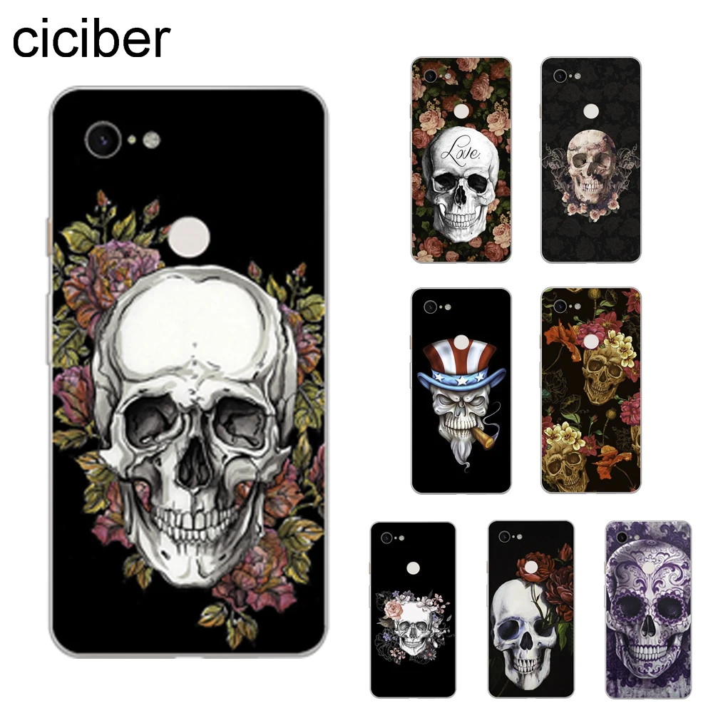 

ciciber Phone Cases For Google Pixel 3 2 XL Soft Silicone TPU Back Cover for Pixel 3XL 2XL Fundas Coque Shell Flower Skull Capa