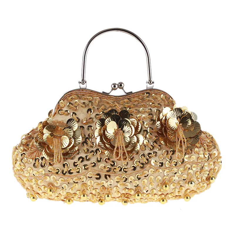 

Bamboo Charm Vintage Evening Clutch Shell Bag for Women Beading Flowers Rhinestone Sequins Handbag Pouch Crossbody Shoulder Bag