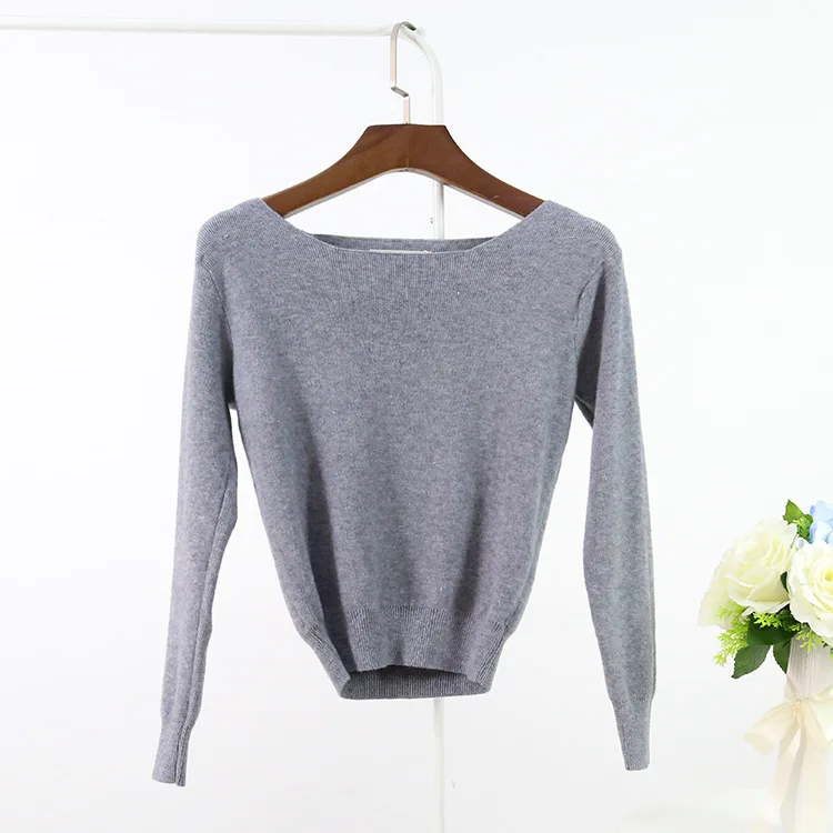 

Spring Cashmere Short Knitted Tops Womens Long Sleeve Knitwear Female Fashion Crop Top Slash Neck Pullovers Lady Short Sweater