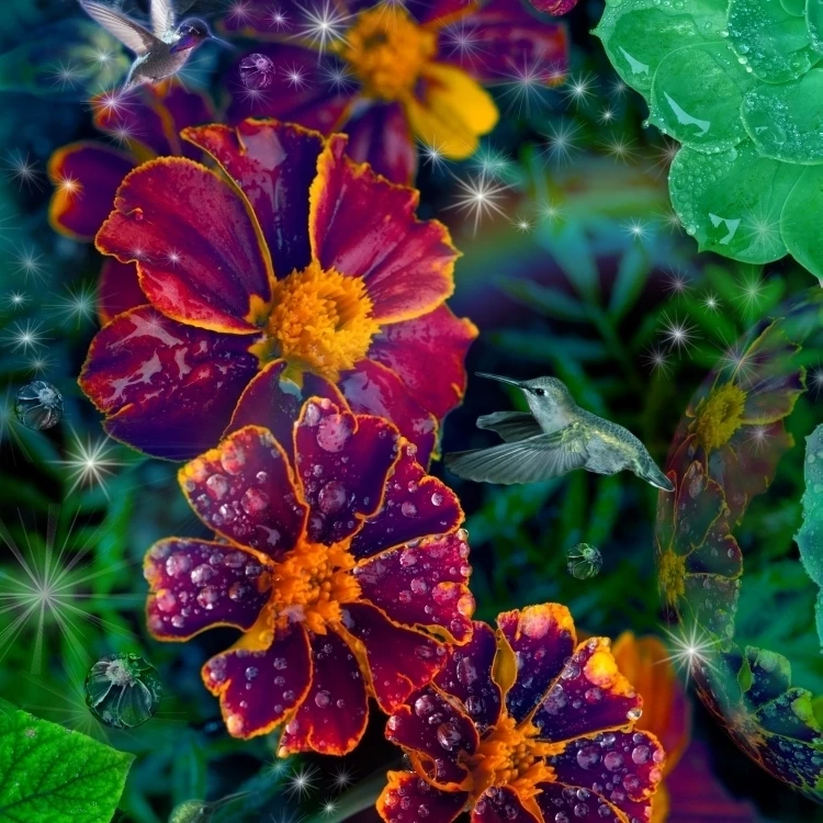 flowerdewdrop hummingbird Poster Print by Alixandra Mullins (24 x 32)