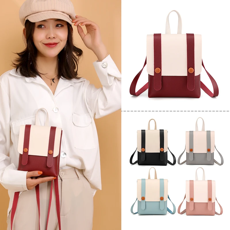 

panelled patchwork bolso mochila mujer mini backpack pu leather backpacks for girls teenage shoulder school bags for women purse