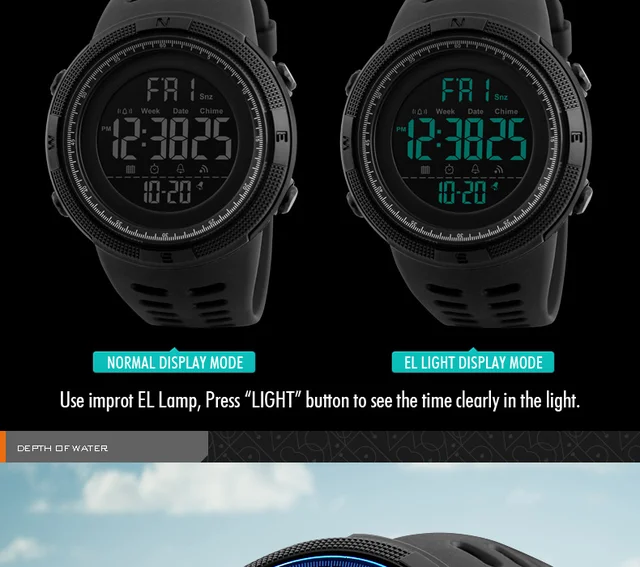 SKMEI Men Sports Watches Countdown Double Time Watch Alarm Chrono Digital Wristwatches 50M Waterproof Relogio Masculino 1251 -