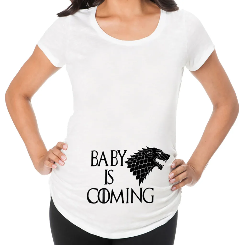 

Maternity T-shirt 2019 New maternity clothing Women Short Sleeve Pregnant Maternity Letter Printing Cartoon Print Tops Summer