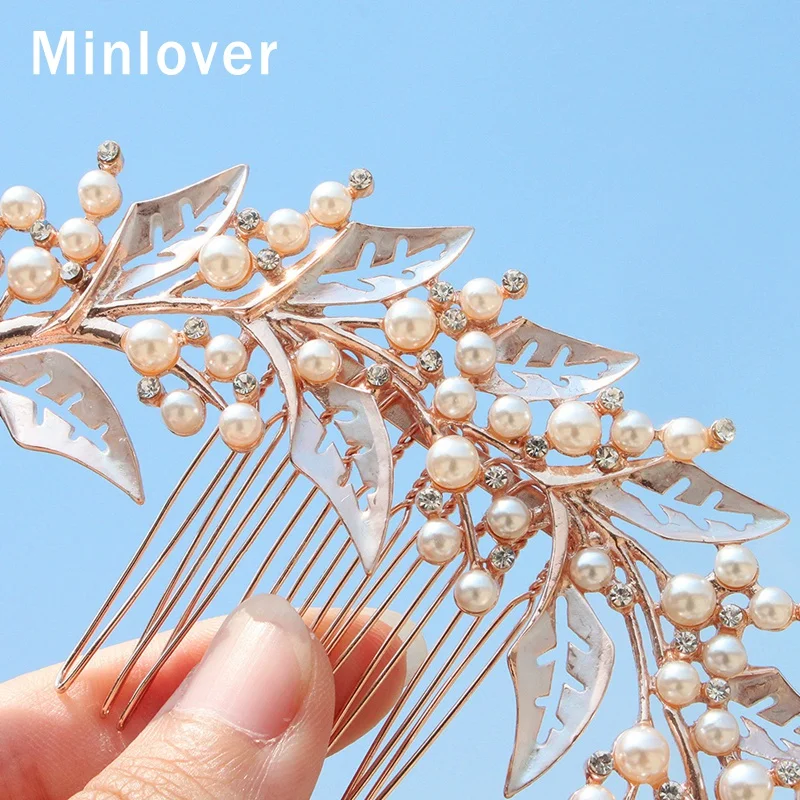 Minlover Искусственный жемчуг лист свадебные гребни для волос/шпильки свадебная
