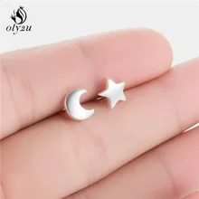Oly2u новые модные маленькие милые сережки в форме подростков Луна и заклепки в виде звезд серьги для Для женщин Подарки для девочек простые элегантные изящные серьги-пуссеты ED020