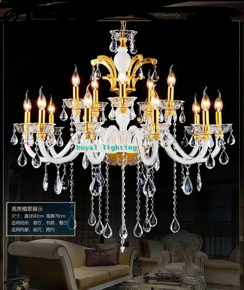 

12-head gold dining room chandelier led candle hanging lamp Hallway Bar modern white chandeliers for Bedroom lustres de cristal