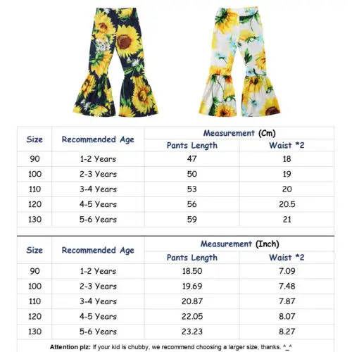 Детская одежда для маленьких девочек с изображением подсолнуха, хлопковые широкие брюки, расклешенные брюки Широкие брюки Повседневное, детская одежда, комплект для девочек, От 1 до 6 лет