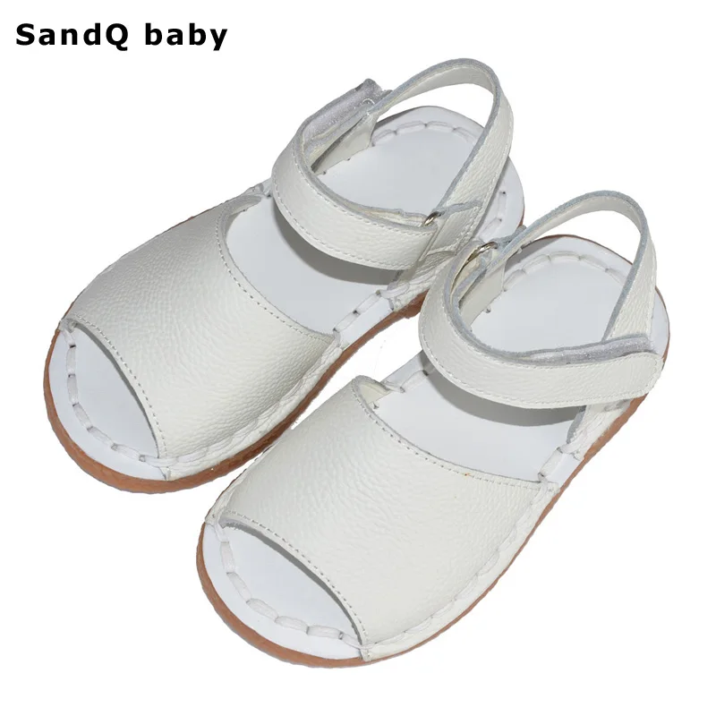 

Girls Sandals 2017 New Summer Genuine Leather Children Sandals for Girls Hand Sewing Plain Kids Sandals Soft Sole Girls Shoes