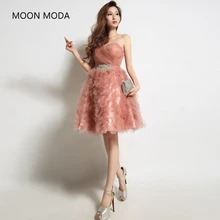 Robe De Soiree Pink Lace Short Cocktail Embroidery with Beaded Perspective Backless Fashion Party Bride Prom