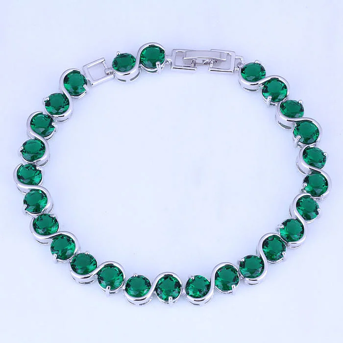 Love Monologue New Design "S" Shape Green Imitation Emerald Silver