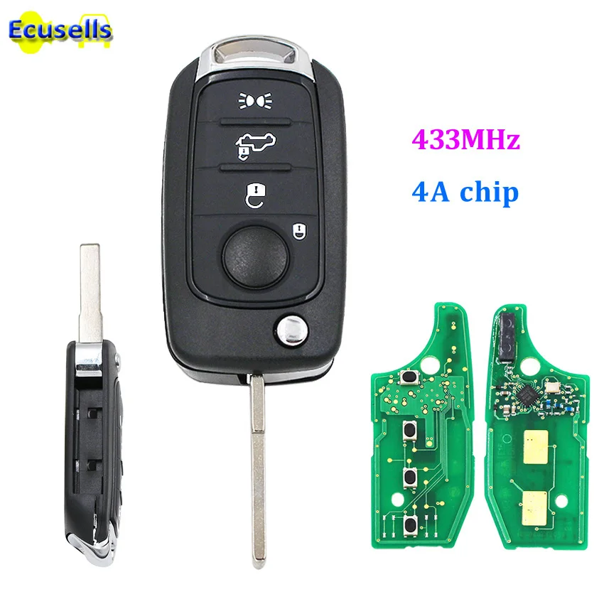 

Folding flip Remote Key 4 button 433MHz with 4A chip For Fiat Egea Tipo 500X with uncut SIP22 blade