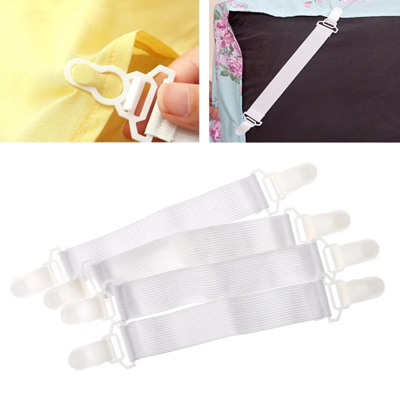 

Household Laundry 4Pcs/Set Bed Sheet Holder Elastic Fasteners Mattress Cover Blankets Grippers Clip Clothes Pegs Organization