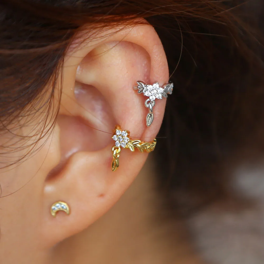 

2018 elegant hot fashion Simple Earring Leave design drop pendant Ear Clip Gold color Crystal Ear cuff Jewelry For women Gift