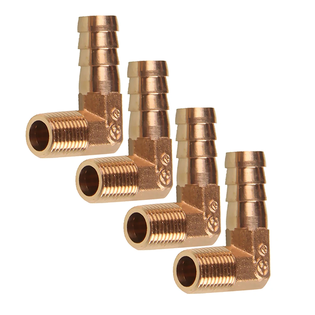 4 pieces 1/4 BSP To 12mm Brass 90 Degree Male Elbow Barb Hose Tail Pipe Gas Fittings