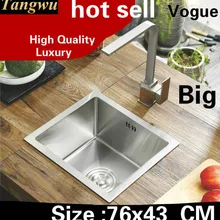 Большая кухонная ручная раковина одинарная мойка, высокое качество, мойка овощей, 304 нержавеющая сталь,, 76x43 см