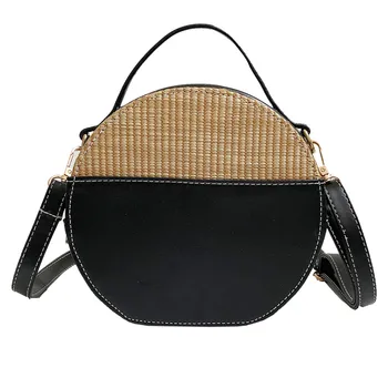 

Round Straw Bags Women Rattan Leather Handbag Women Beach Cross Body Bag Circle Bohemia Leather Shoulder Bag Women 2019