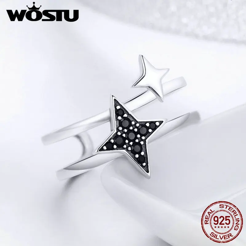 WOSTU серебро 100% настоящее 925 пробы двухслойные регулируемые Открытые Кольца для