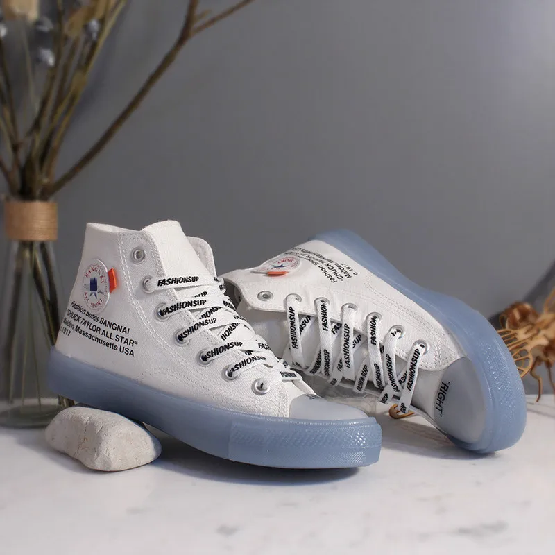 

Spring and Autumn women white canvas shoes super fire transparent flat-bottomed sneakers men jelly lovers tide shoes Yasilaiya