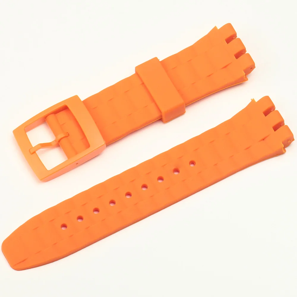 21 мм ремешок для часов аксессуары для часов для SWATCH Дайвинг силиконовый ремешок для часов резиновый ремешок для часов черный, белый, армейский зеленый, оранжевый, желтый - Цвет ремешка: Оранжевый