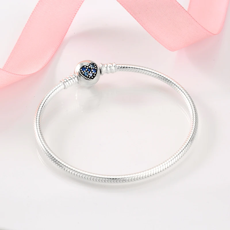 925 пробы Серебряное сердце форма проложить красочный синий кристалл CZ Змея цепи женские браслеты браслет талисманы для изготовления ювелирных изделий