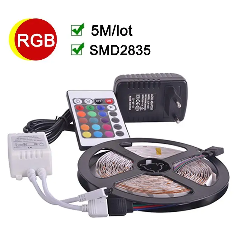 Гибкая светодиодная лента RGB 5 м 60 светодиодов/м 2835 SMD 12 В постоянного тока 2 А блок