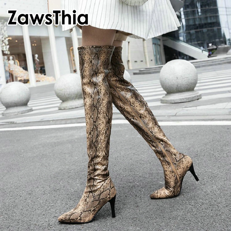 ZawsThia 2022 winter new sexy serpent snake skin print woman Over the Knee  boots high heels long booties women overknee boots|Over-the-Knee Boots| -  AliExpress