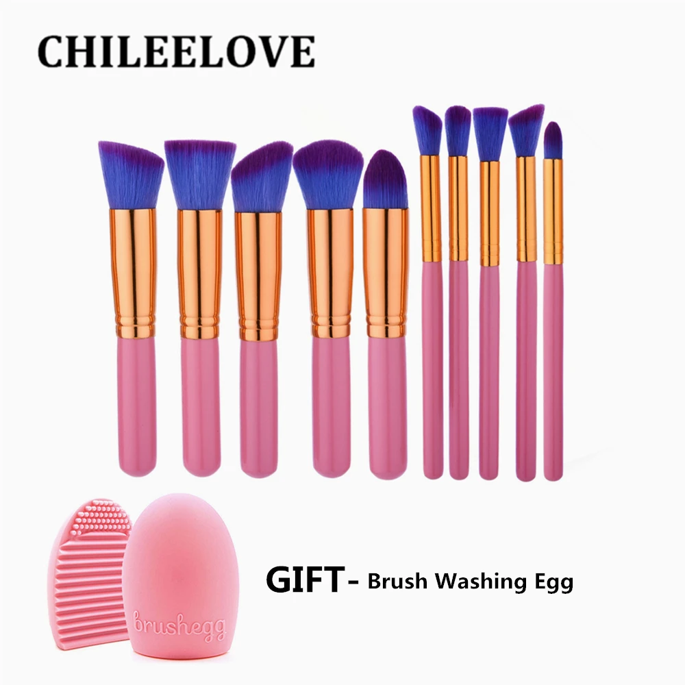 CHILEELOVE 10 шт./компл. набор кистей для макияжа+ моющее яйцо для основы кисти для румян Пудра Тени для век Макияж Косметика