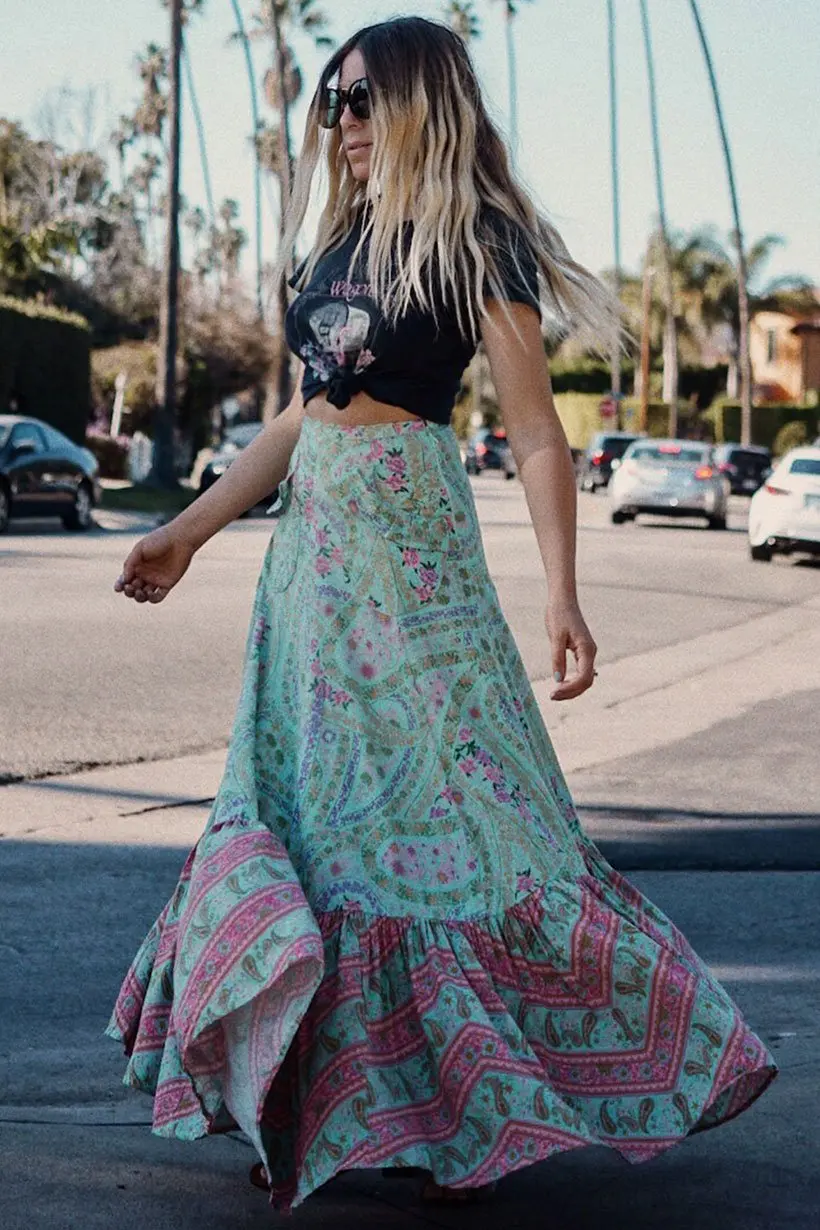 BOHOFEE CITY LIGHTS MAXI SKIRT Zipper 