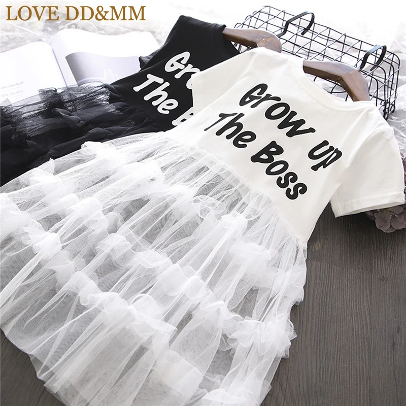 LOVE DD&ampMM Girls Dresses Summer New Children's Clothing Fashion Letter Mesh Stitching Sweet Princess Dress | Детская одежда и