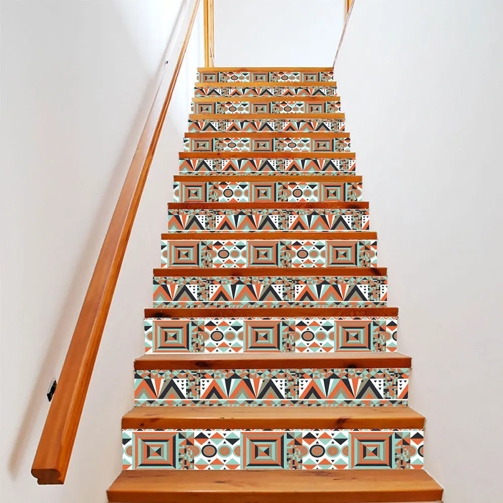 

New 13pcs/set 3D Hawaiian Style Pattern DIY Stairs Art Mural Sticker Step Decoration PVC Poster Geometry Self-adhesive Wallpaper