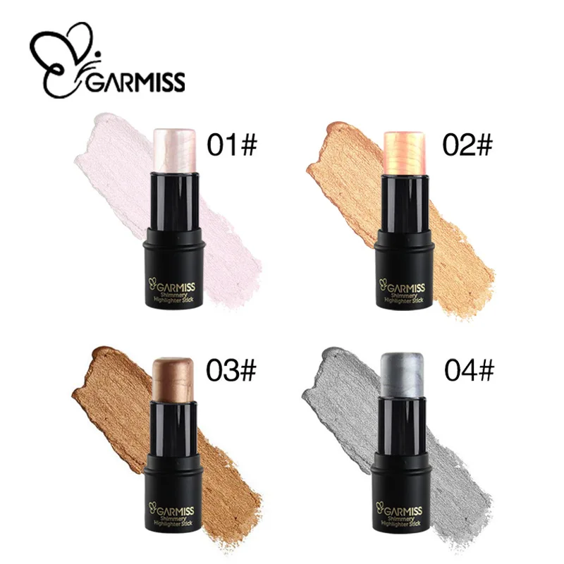 

GARMISS 4 Color Highlighter stick All Over Shimmer Highlighting Powder Creamy Texture Water-proof Silver Shimmer Light