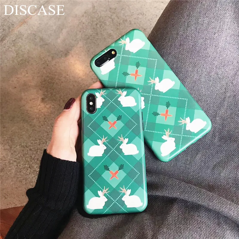 DISCASE матовый IMD чехол для iphone XS XR MAX Винтаж зеленый ромбической X 8 7 6 plus милые