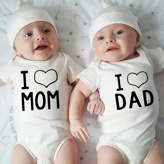 I Love Mom and I Love Dad New Newborn Toddler Infant Baby Boys Girls Sister Brother Twins Bodysuit Matching Outfits Onesie