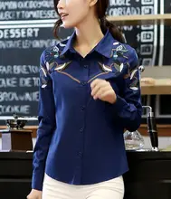 Fashion Cotton Women Blouses Retro Contrast Colour Embroidery Print Lady Shirts Female All Match Top And blouseLBCH8158