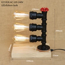 Винтаж в ретро-стиле из древесины крепкой породы черный водопровод стимпанк Настольная лампа с выключателем e27 светодиодные фонари для спальня прикроватной