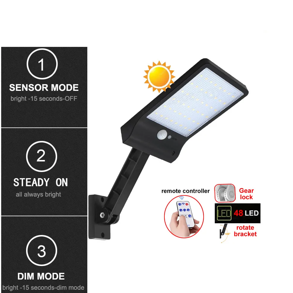 

48 led 800 LM Solar Light Motion Activated street Wall Bright Waterproof Security Outdoor Lightg With spotlight floodlig