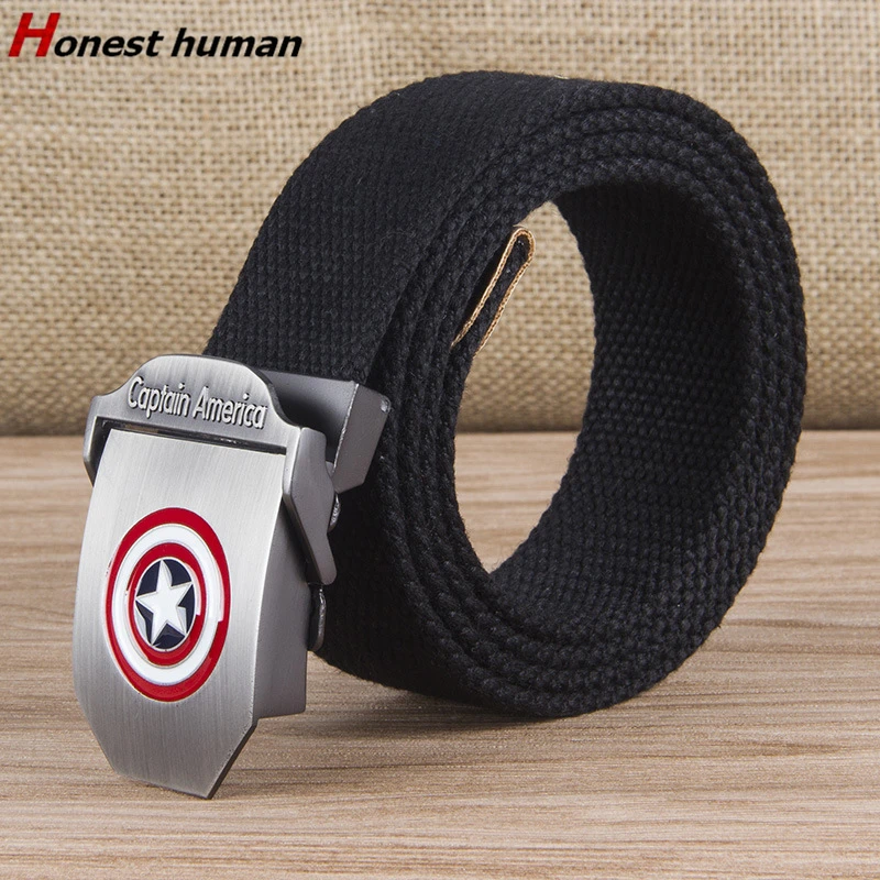 

Fashion Casual Captain America Shield Canvas Belt Men Women High Quality Metal Buckle Wide Waist Belts For Jeans Summer cinturon