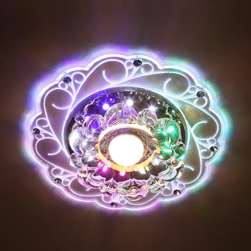 

3W LED Crystal Lotus Ceiling Light Flush Lamp Main Warm Light Auxiliary Colorful Light Indoor Lightingnew